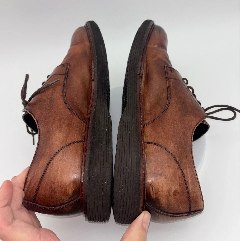 JOHNSTON & MURPHY Collection Mens Brown Leather Shoe Sneaker Dress Derby‎ Italy
